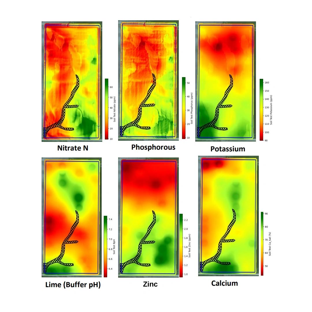 Variable-rate nutrient prescription map across a field